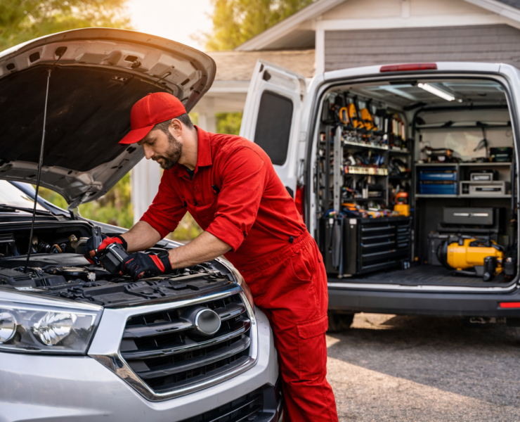Mobile mechanic at work on SUV