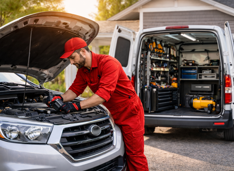 Mobile mechanic at work on SUV